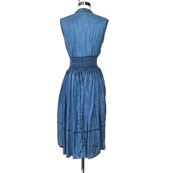 Label Ritu Kumar Denim-look Embroidered Sleeveless Dress- Size 3/ medium - Picture 8 of 11